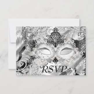Silver Sparkle Mask Masquerade Party RSVP Card