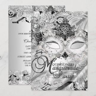 Silver Sparkle Mask Masquerade Quinceanera Invitation