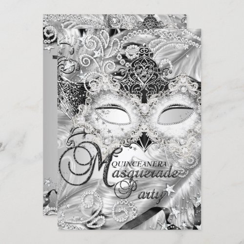Silver Sparkle Mask Masquerade Quinceanera Invitation