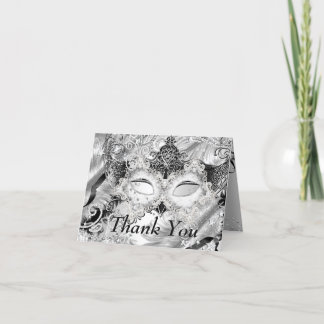 Silver Sparkle Mask Masquerade Thank You Card