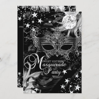 Silver Sparkle Mask Star Night Masquerade Sweet 16 Invitation