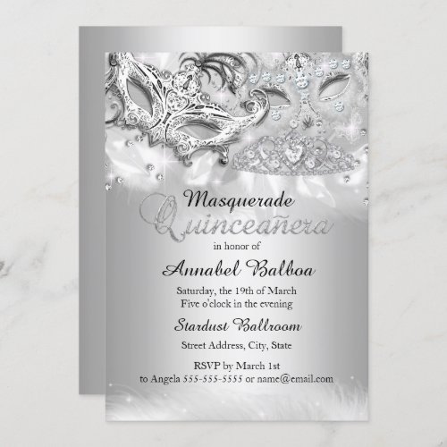 Silver Sparkle Masquerade Quinceanera Invite