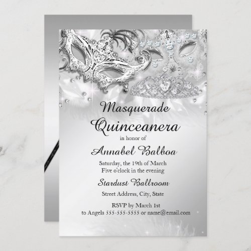 Silver Sparkle Masquerade Quinceanera Party Invitation