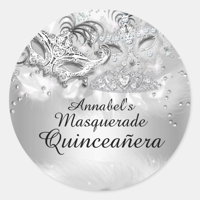 Silver Sparkle Masquerade Quinceanera Sticker (Front)