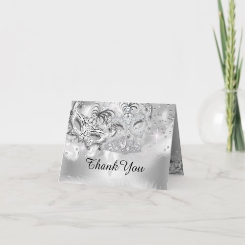 Silver Sparkle Masquerade Thank You Card