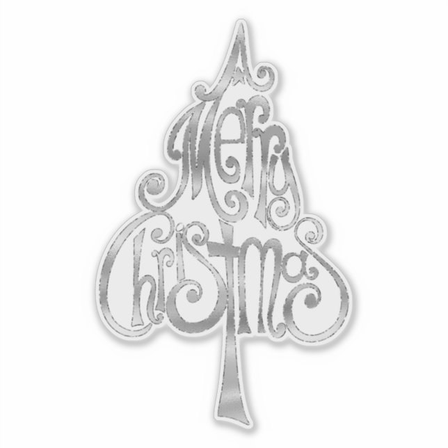 Silver Sparkle Merry Christmas Tree Sticker (Front)