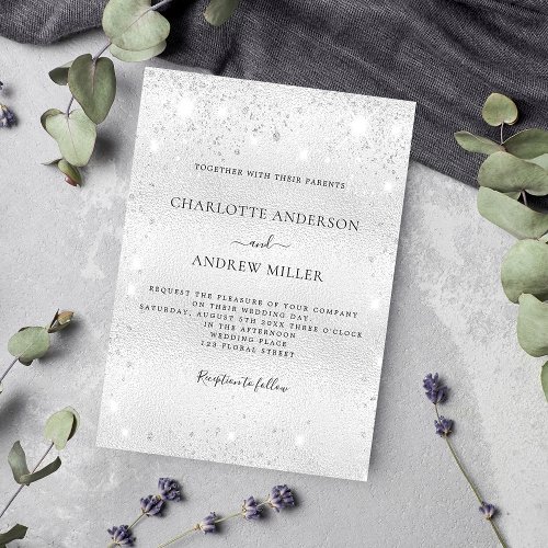 Silver sparkle modern elegant luxury wedding invitation
