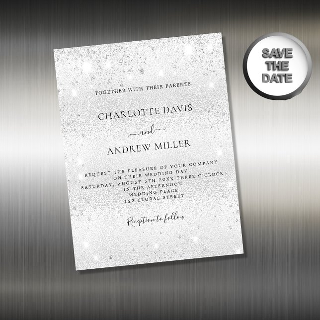 Silver sparkle modern wedding invitation magnet (Creator Uploaded)