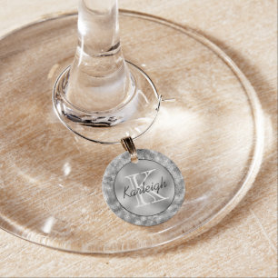 Silver Sparkle Monogram Wine Charm