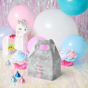 Silver Sparkle Pink Glam Unicorn Birthday Favor Boxes