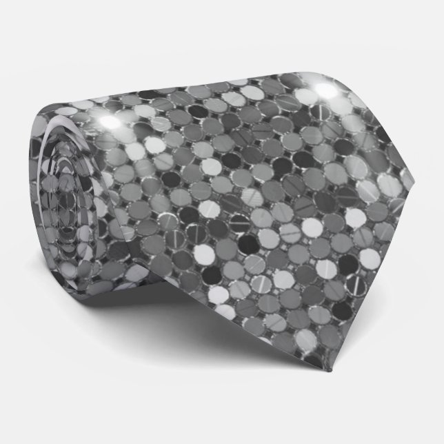 Silver Sparkle Sequin Disco Glam Neck Tie (Rolled)