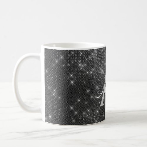 Silver Sparkle Shimmer Monogram Name  Initial Coffee Mug