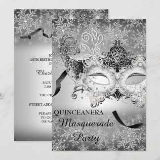 Silver Sparkle Snowflake Masquerade Quinceanera Invitation