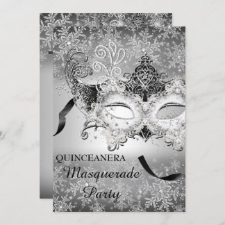 Silver Sparkle Snowflake Masquerade Quinceanera Invitation