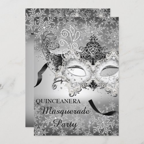 Silver Sparkle Snowflake Masquerade Quinceanera Invitation