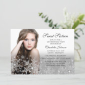 Silver Sparkle Snowflake Photo Sweet 16 Invitation (Standing Front)