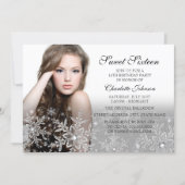 Silver Sparkle Snowflake Photo Sweet 16 Invitation (Front)