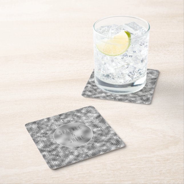 Silver Sparkle Square Paper Coaster (Insitu)