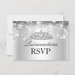 Silver Sparkle Tiara & Stars Quinceanera RSVP