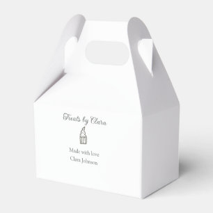 Silver sparkle treats bakery made with love name favor boxes