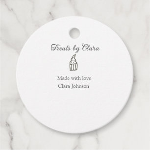 Silver sparkle treats bakery made with love name favor tags