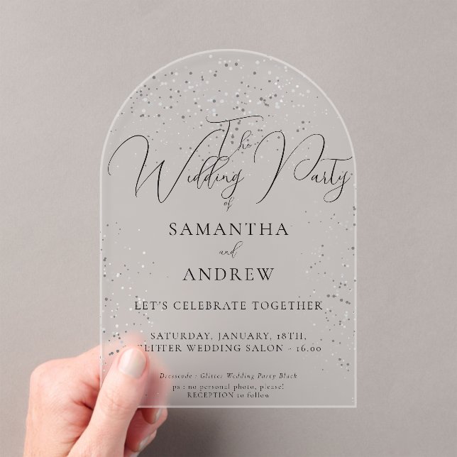 Silver Sparkle Wedding Acrylic Invitations (Insitu (Handheld))