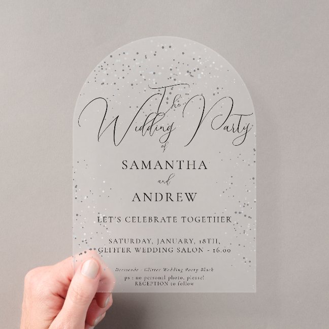 Silver Sparkle Wedding Acrylic Invitations