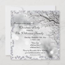 Silver Sparkle Winter Christmas Party Double Sided Invitation