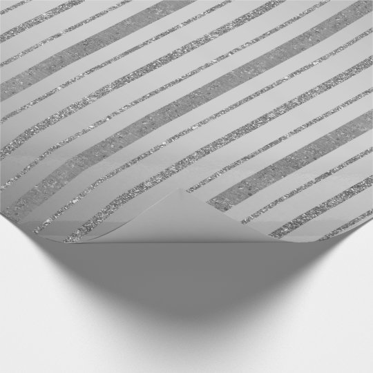 Silver Sparkles Brushed SilverFaux Glitter Stripes Wrapping Paper