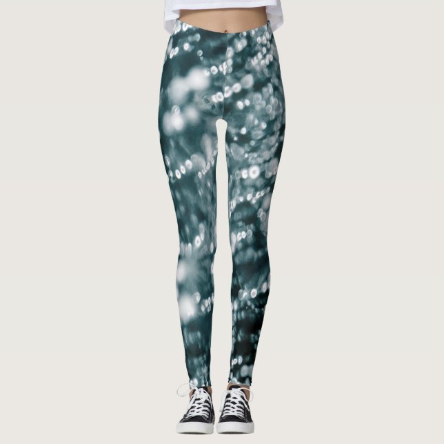 Silver sparkles Frozen Ice bubbles Leggings (Front)