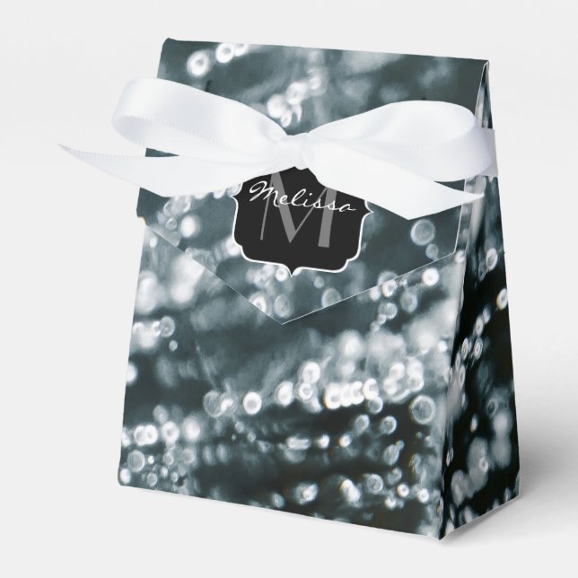 Silver sparkles Frozen Ice bubbles Monogram Favor Boxes (Front Side)