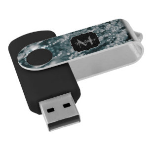 Silver sparkles Frozen Ice bubbles Monogram Flash Drive