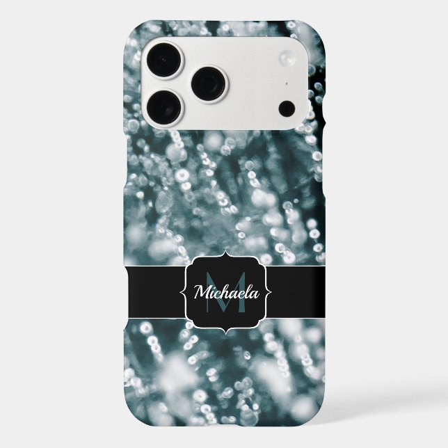Silver sparkles Frozen Ice bubbles Monogram iPhone Case (Back)