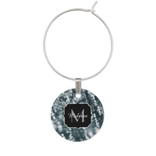  Silver sparkles Frozen Ice bubbles Monogram Wine Glass Charm