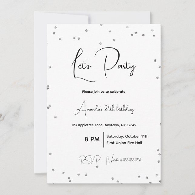 Silver Sparkles Fully Customizable Party Invitation (Front)