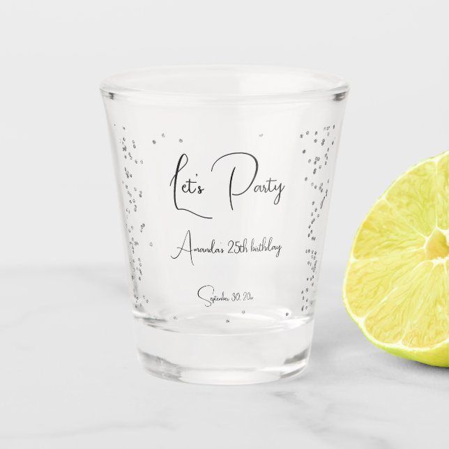 Silver Sparkles Fully Customizable Party Shot Glass (Front)