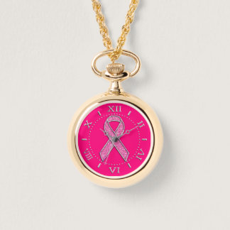 Silver Sparkles Styles Pink Ribbon Awareness Dial Watch