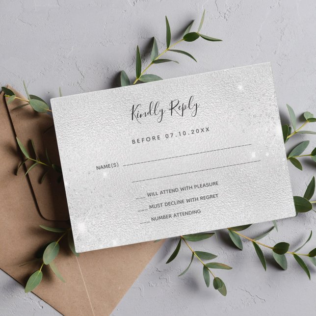Silver sparkles wedding RSVP card (Creator Uploaded)