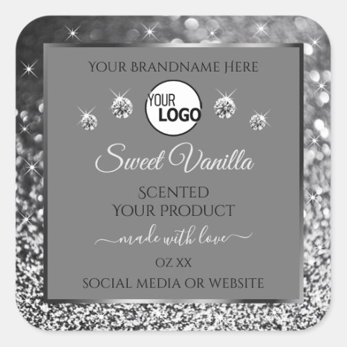 Silver Sparkling Glitter Gray Product Labels Logo