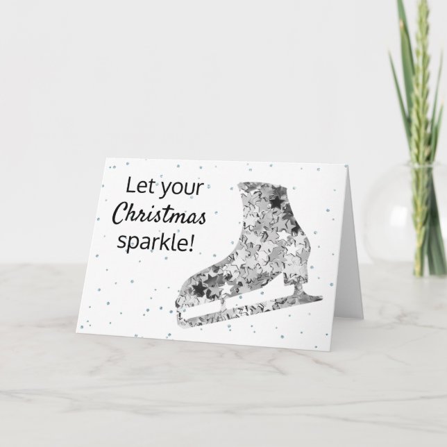 Silver sparkling ice skating Christmas Card (Front)
