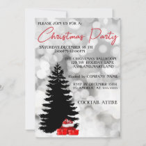 Silver Sparkly, Black Christmas Tree and Gifts Invitation