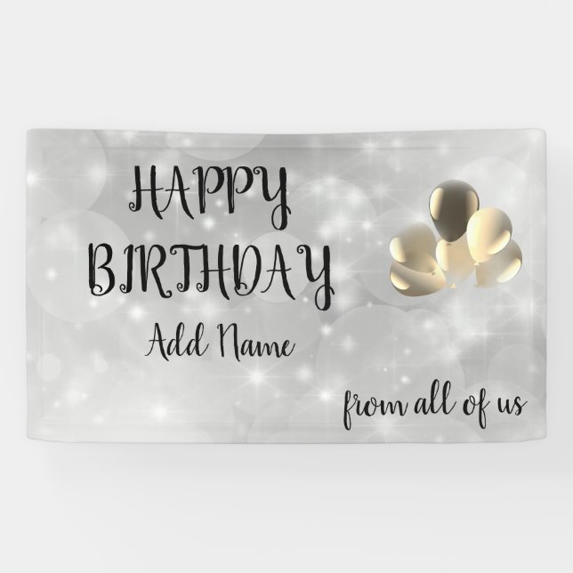 Silver Sparkly design Happy Birthday Banner (Horizontal)