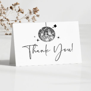 Silver Sparkly Disco Ball Birthday Party Letterpress Thank You Card