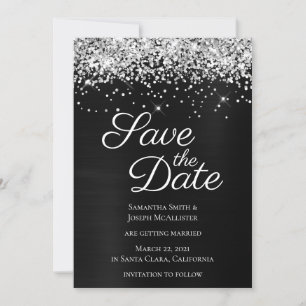 Silver Sparkly Glitter Black Ombre Foil Save The Date