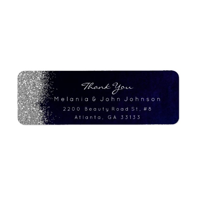 Silver Sparkly Glitter Blue Navy Velvet Label (Front)