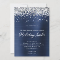 Silver Sparkly Glitter Navy Blue Foil Holiday Invitation