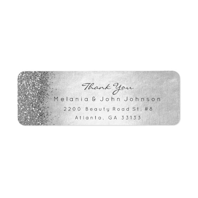 Silver Sparkly Glitter Silver Gray Thank You Label (Front)