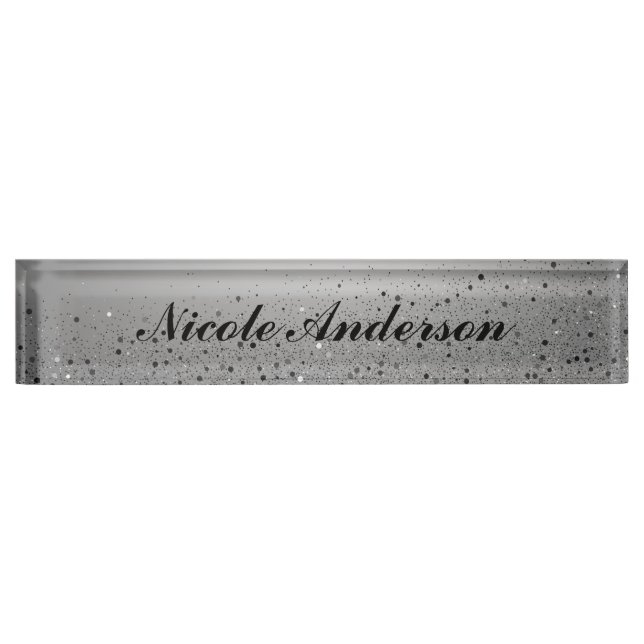 Silver Sparkly Glitter Sweet 16 Birthday Party Desk Name Plate (Front)