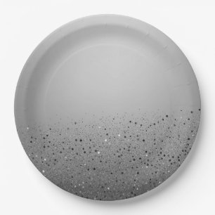 Silver Sparkly Glitter Sweet 16 Birthday Party Paper Plates