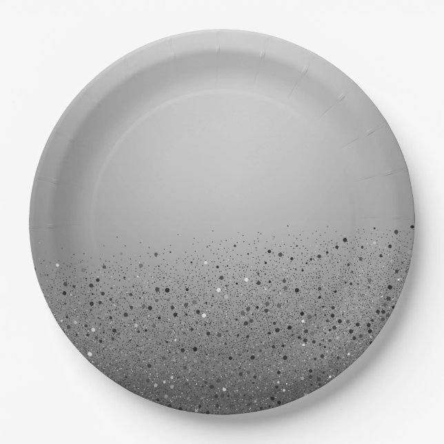 Silver Sparkly Glitter Sweet 16 Birthday Party Paper Plates (Front)